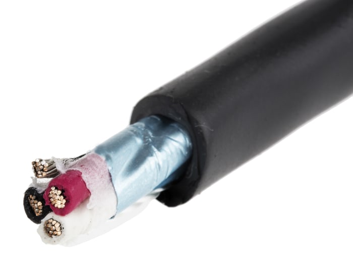 Câble de commande Blindé Alpha Wire 300 V, 3 x 0,23 mm², 24 AWG, gaine en TPE, Noir, 30m