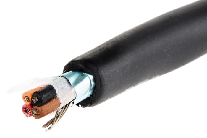 Câble de commande Blindé Alpha Wire 300 V, 4 x 0,56 mm², 20 AWG, gaine en TPE, Noir, 30m
