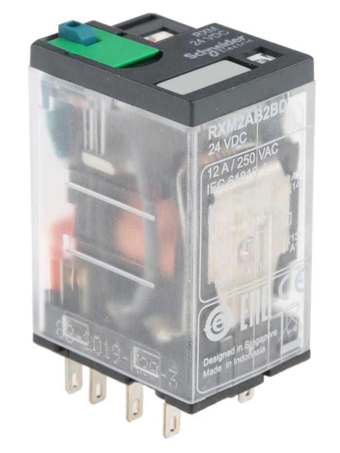 Schneider Electric Plug In Power Relay, 24V dc Coil, 12A Switching Current, DPDT
