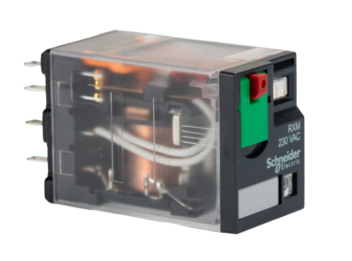 Relé de potencia sin enclavamiento Schneider Electric Harmony Relay RXM de 4 polos, 4PDT, bobina 230V ac, 8A, enchufable