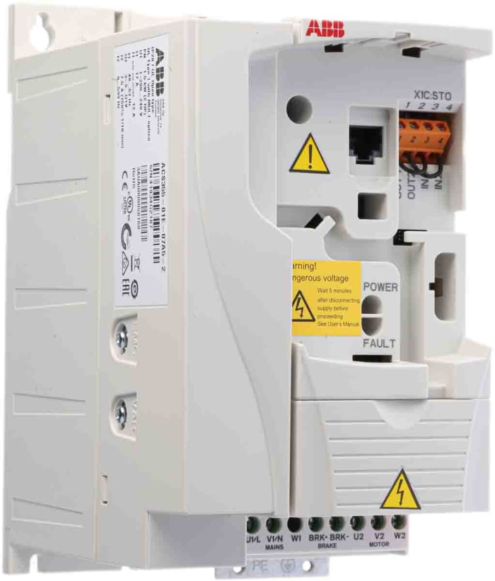 ABB Inverter Drive, 1.5 kW, 3 Phase, 240 V, 7.5 A, ACS355 Series