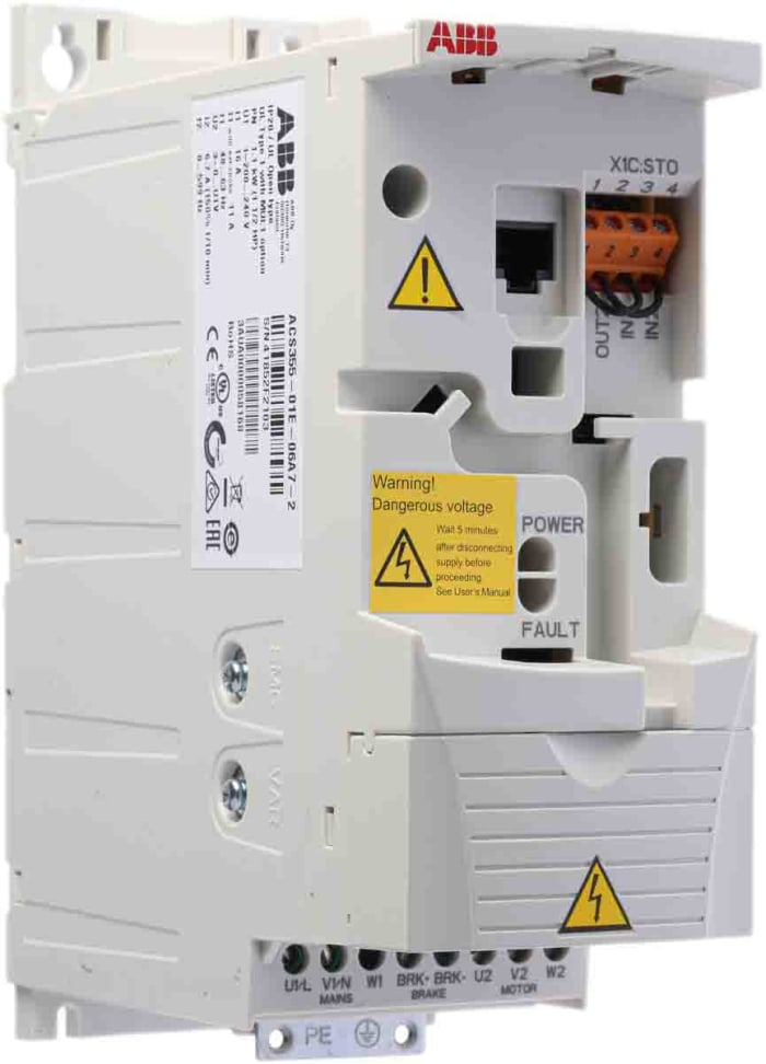 ABB Inverter Drive, 1.1 kW, 1 Phase, 230 V ac, 6.7 A, ACS355 Series