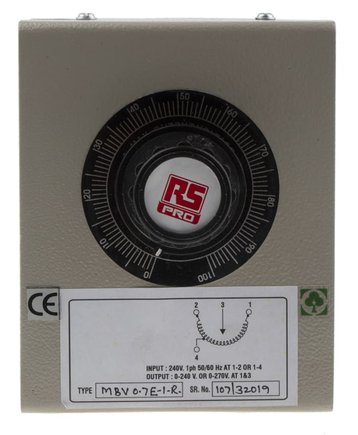 RS PRO 1 Phase 170VA Variac, 1 Output, 240V, 0.7A
