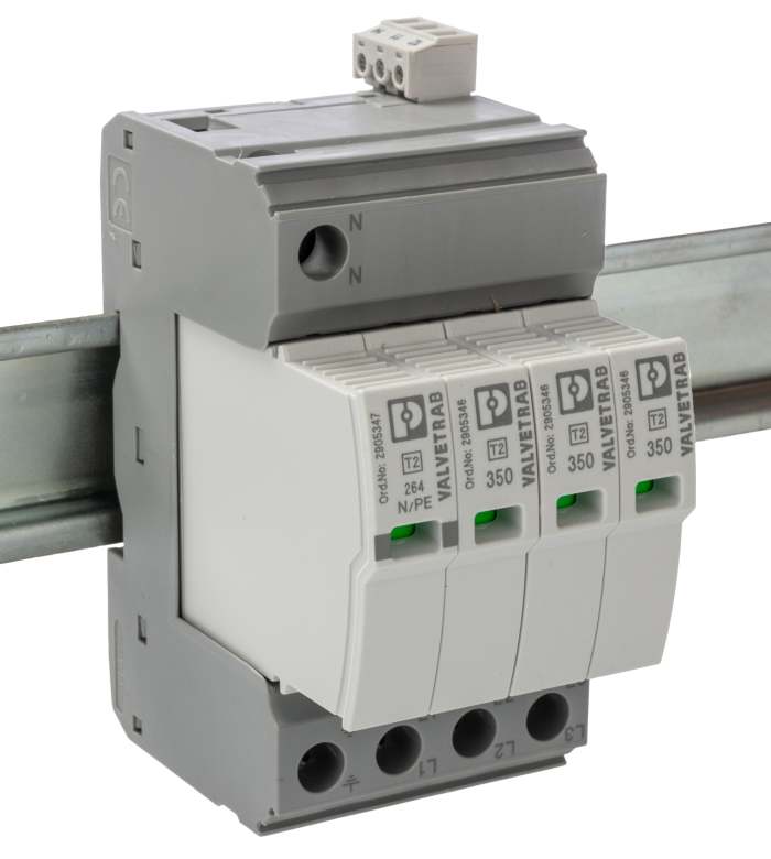 Parafoudre Phoenix Contact, 50kA, 1,9kV, 3 phases, montage Rail DIN VAL-SEC-T2-3S-350-FM