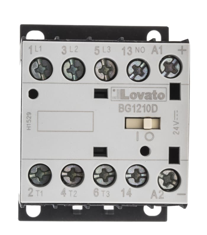 Lovato Orange BG Contactor, 24 V dc Coil, 3-Pole, 12 A, 5.5 kW, 3NO + 1NO, 600 V ac