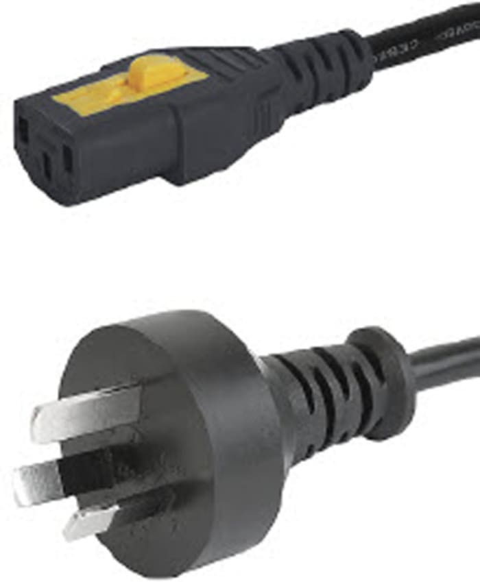 Schurter IEC C13 Socket to Type I Australian Plug Power Cord, 2m