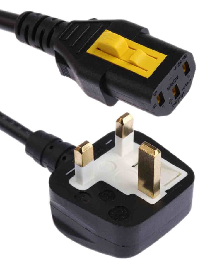 Schurter IEC C13 Socket to Type G UK Plug Power Cord, 2m