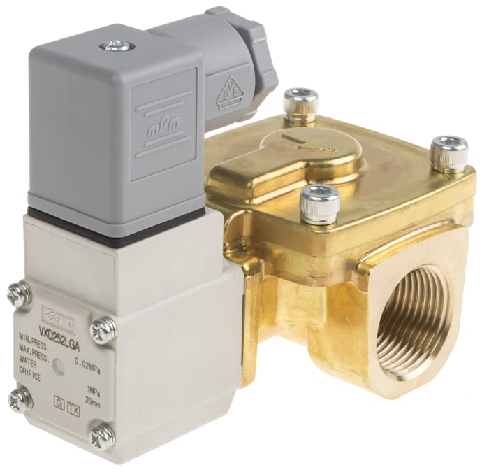 Electrodistributeur pneumatique SMC série VXD fonction 2/2, Solénoïde/pilote/ressort, G 3/4, 24V c.c.