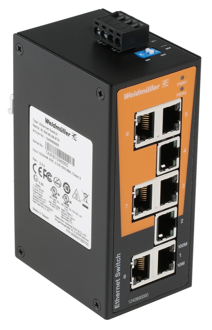 1240900000 - Weidmuller - Ethernet Switch, 8 Port, RJ45