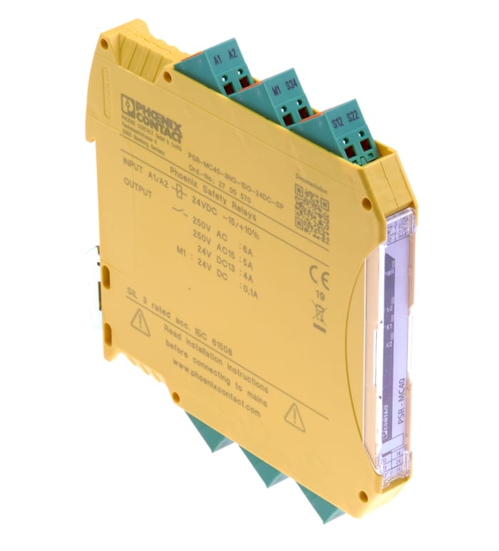 Phoenix Contact PSRmini PSR-MC40-3NO-1DO-24DC-SP Emergency Stop Safety Relay, 24V dc, Dual-Channel, 3 Safety Contacts