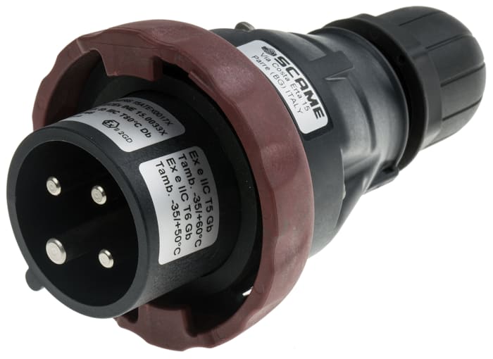 Conector de potencia Macho, Formato 3P + E, Rojo, 380 → 415 V., 16A, IP66