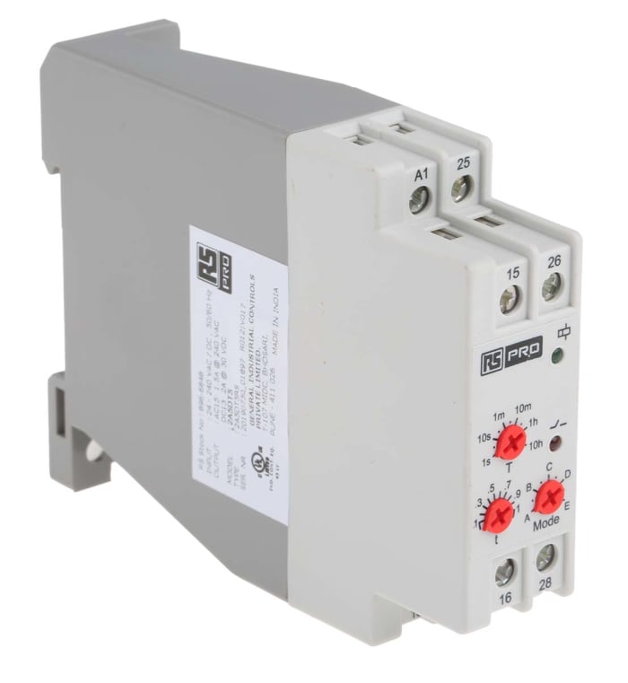 Relais temporisé RS PRO, 24 → 240V c.a. / V c.c., Rail DIN, 2 contacts