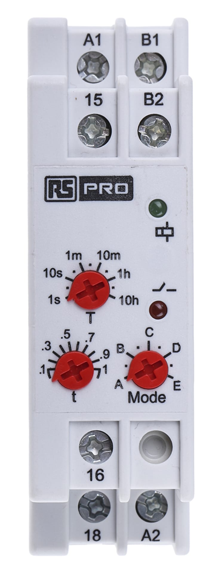 RS PRO DIN Rail Mount Timer Relay, 24 → 240V ac/dc, 1-Contact, 0.1 s → 10h, SPDT