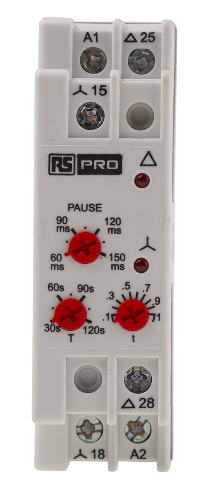 RS PRO DIN Rail Mount Timer Relay, 24 → 240V ac/dc, 2-Contact, 3 → 120s, 1-Function, SPST