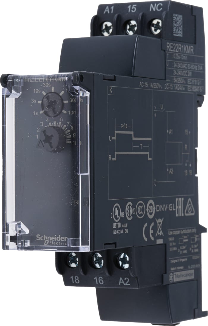 Schneider Electric Harmony Time Series DIN Rail Mount Timer Relay, 24 → 240V ac/dc, 1-Contact, 0.3 →