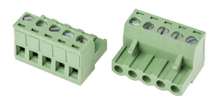 RS PRO, 5mm Pitch, 5 Way, Right Angle, Pluggable Terminal Block, Plug, Through Hole, Screw Termination