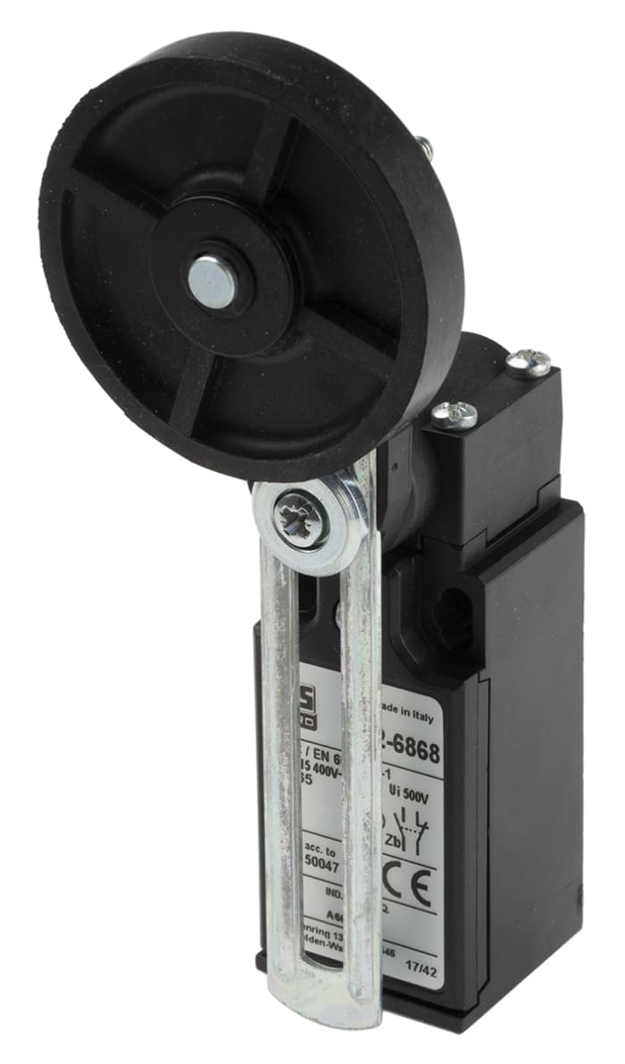 RS PRO Adjustable Roller Lever Limit Switch, NO/NC, IP65, DPST, Thermoplastic Housing, 400V ac Max, 10A Max