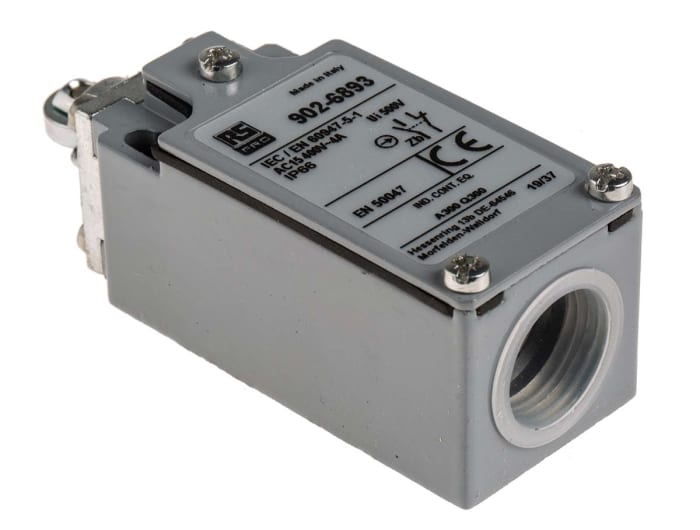 RS PRO Roller Plunger Limit Switch, NO/NC, IP66, DPST, Zinc Alloy Housing, 400V ac Max, 10A Max