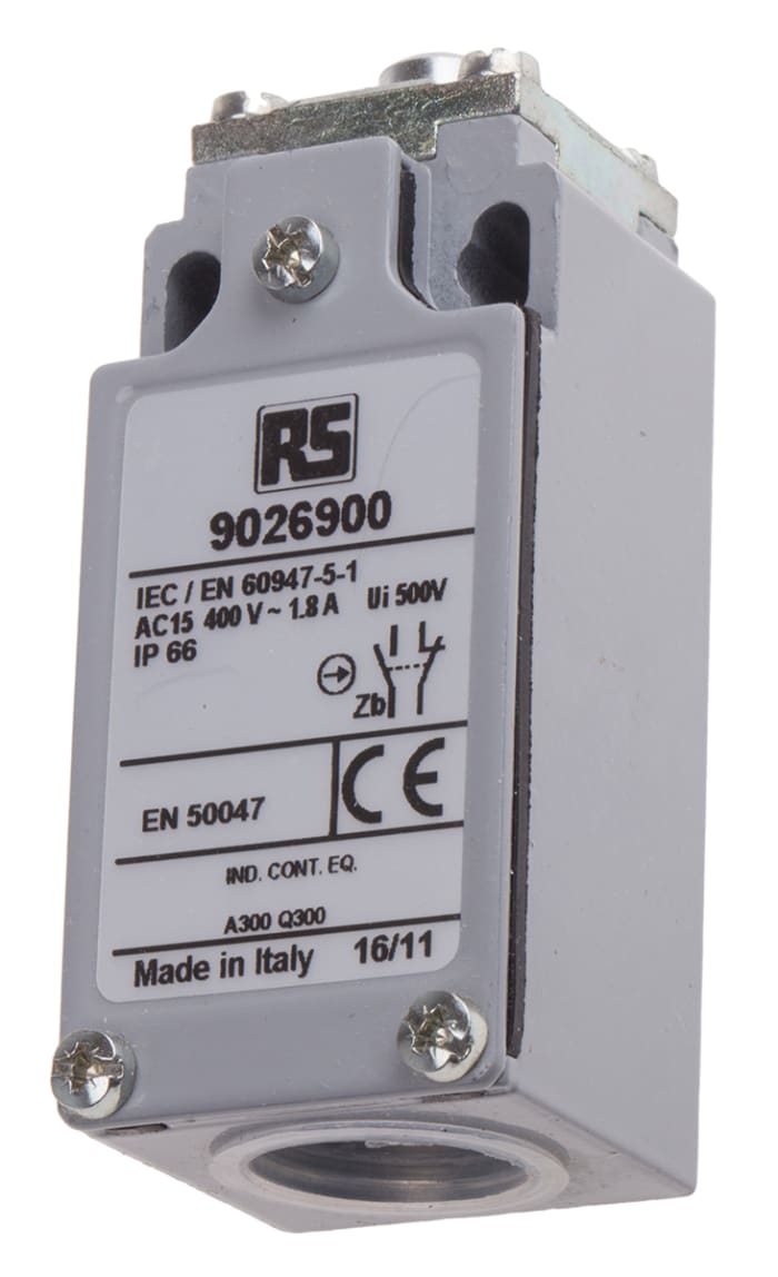 RS PRO Plunger Limit Switch, NO/NC, IP66, DPST, Zinc Alloy Housing, 400V ac Max, 10A Max