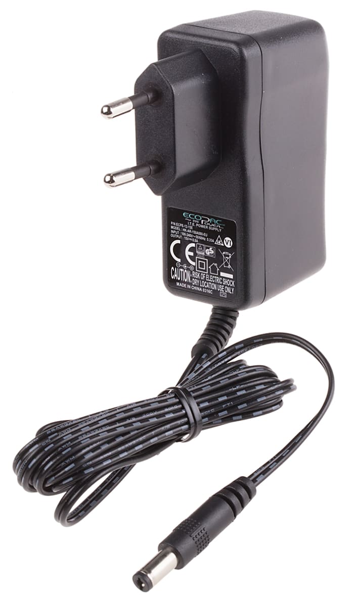 RS PRO 12W Plug In Power Supply 15V dc Output, 0 → 800mA Output