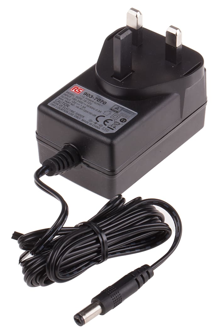 Adaptador AC/DC RS PRO 90 → 264V ac, 12V dc, 1 salida, Fuente de alimentación, 0 → 1.67A, 18W, UK