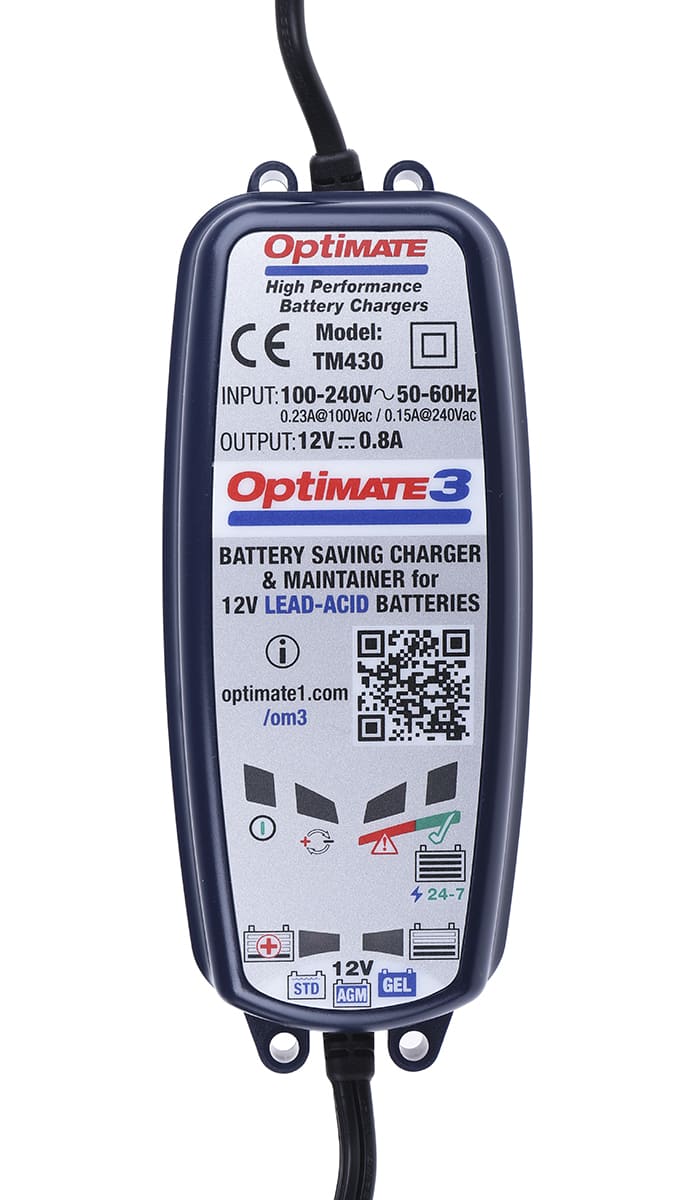 TM430 TecMate, TecMate OptiMate 3 Battery Charger For Lead Acid 12 V 12V  800mA with EU plug, 905-3583