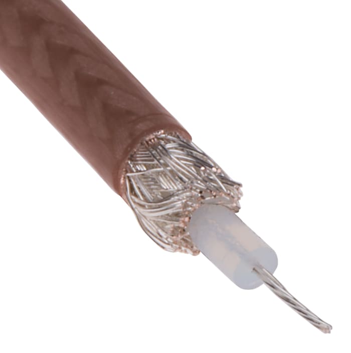 Cable coaxial RG316 RS PRO, 50 Ω, long. 100m, funda de Etileno Propileno Fluorado (FEP) Marrón
