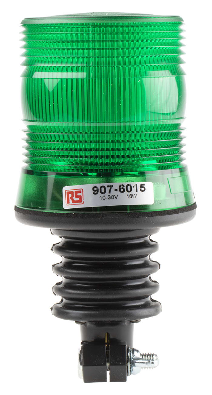 RS PRO Green Flashing Beacon, 10 → 100 V dc, Flexi DIN Mount, LED Bulb, IP56