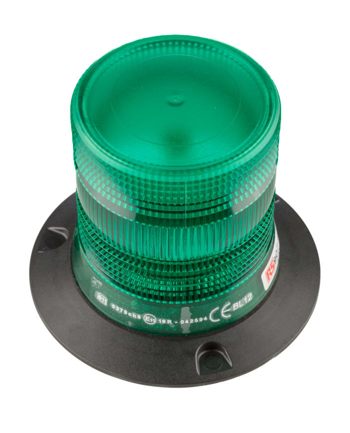 RS PRO RS PRO Green Flashing Beacon, 10 → 100 V dc, Surface Mount, Wall Mount, LED Bulb, IP56