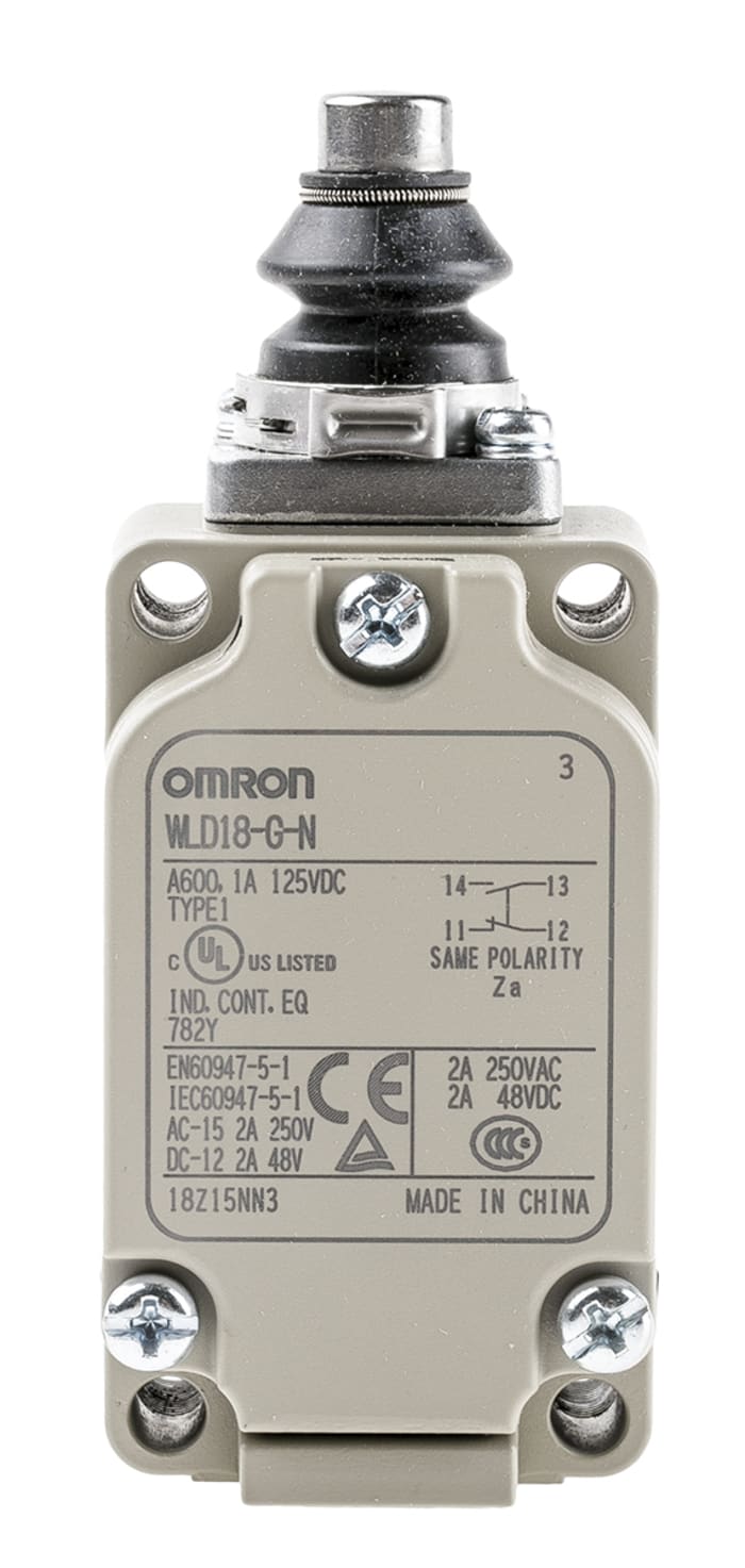 Omron WLD18 Series Plunger Limit Switch, NO/NC, IP67, SPST, 500V ac Max, 10A Max