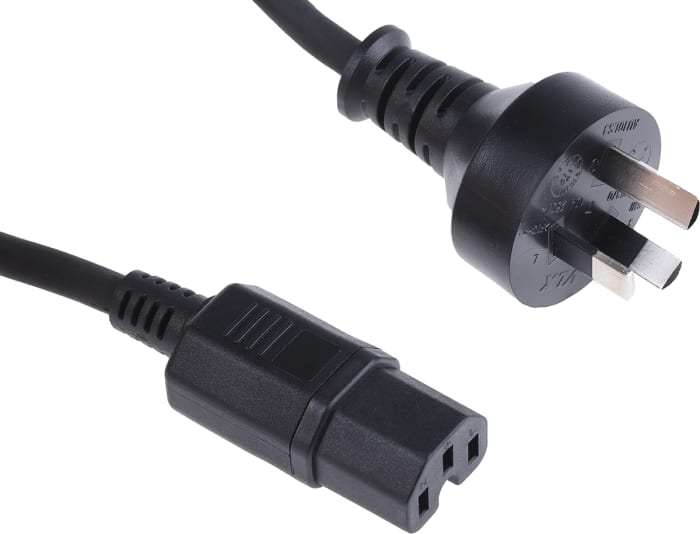 RS PRO IEC C15 Socket to Type I Australian Plug Power Cord, 2m