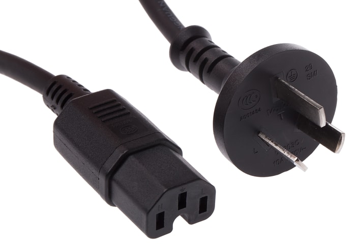 RS PRO IEC C15 Socket to Type I Chinese Plug Power Cord, 2m