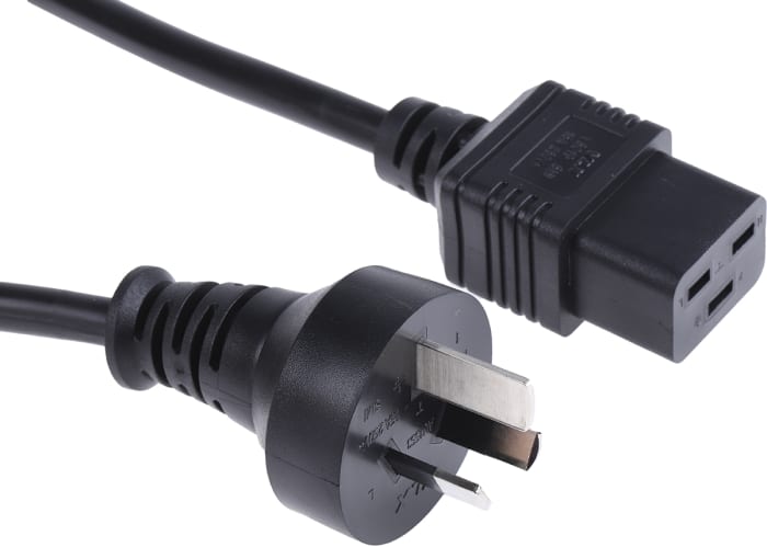 RS PRO IEC C19 Socket to Type I Australian Plug Power Cord, 2m