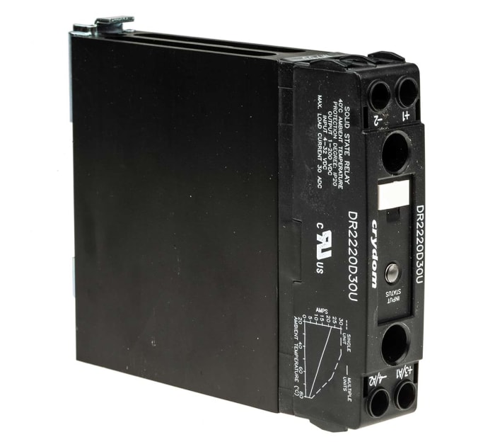 Sensata Crydom DR22 Series Solid State Relay, 30 A Load, DIN Rail Mount, 200 V dc Load, 32 V dc Control