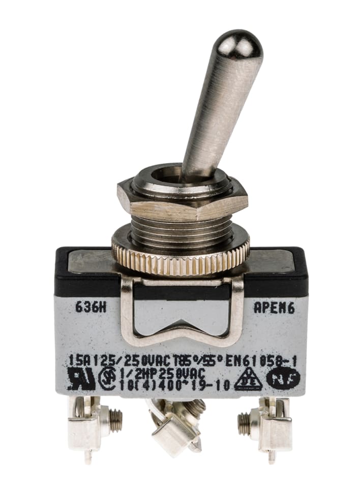 APEM Toggle Switch, Panel Mount, On-On, SPDT, Screw Terminal, 400V ac