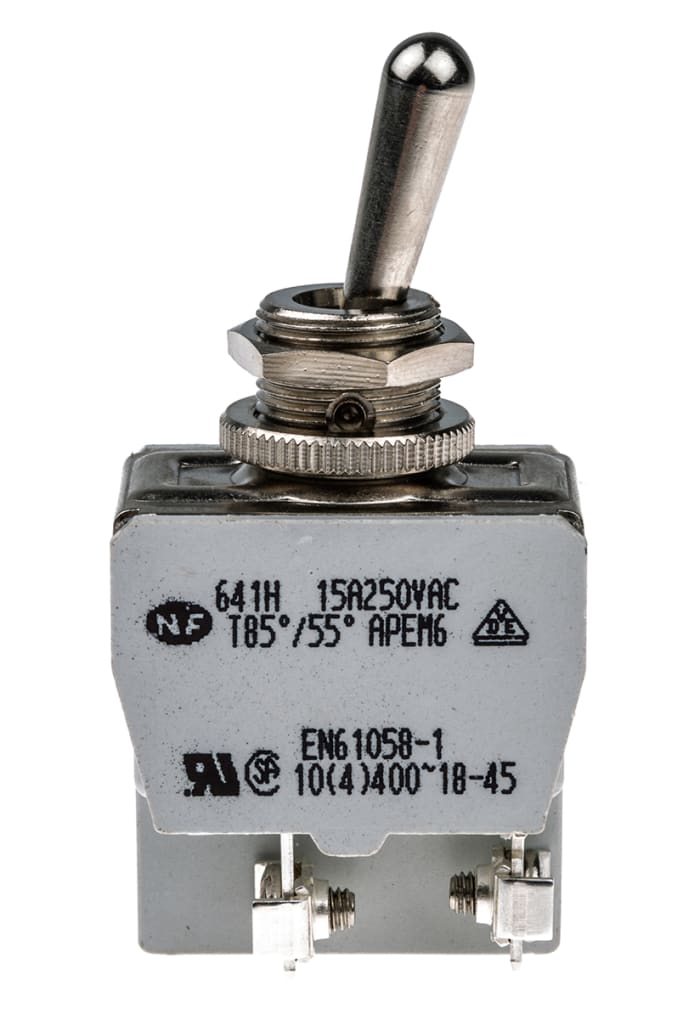 Toggle Switch / Toggle Anahtar, Çift Kutuplu Tek Atımlı (DPST), 15 A, Pano/Panele Monte, Mandallama