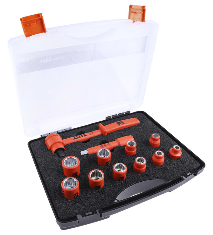 ITL Insulated Tools Ltd 12-Piece Imperial, Metric 1/2 in Standard Socket Set with Ratchet, 12 point, VDE/1000V