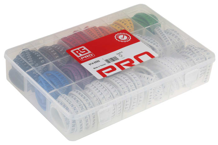 RS PRO, RS PRO Slide On Cable Marker Kit, Black, Blue, Brown, Green, Grey,  Orange, Red, Violet, White, Yellow, Pre-printed -,, 914-0592