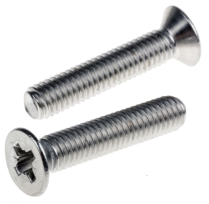 RS PRO Pozi M6 Countersunk A2 304 Stainless Steel Machine Screws DIN 965 x 30.0mm