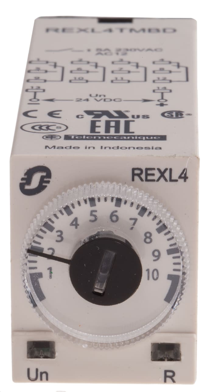 Relais temporisé Schneider Electric Harmony Time, 24V c.c., Enfichable, 4 contacts