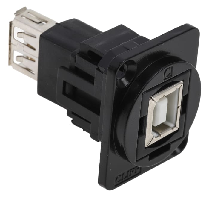 RS PRO Straight, Panel Mount, Socket to Socket- Dual Port Type B to A 2.0 USB Connector