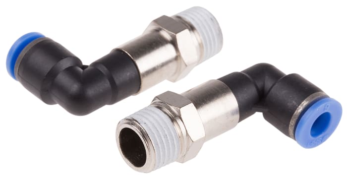 RS PRO Elbow Threaded Adaptor, R 1/4 Male to Push In 6 mm, Threaded-to-Tube Connection Style
