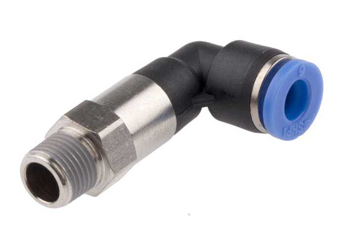 RS PRO Elbow Threaded Adaptor, R 1/8 Male to Push In 6 mm, Threaded-to-Tube Connection Style