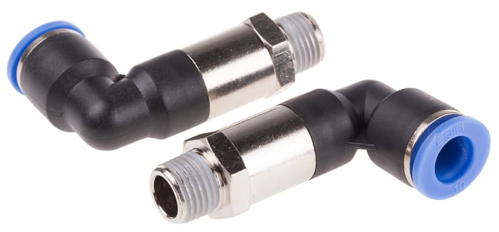 RS PRO Elbow Threaded Adaptor, R 1/4 Male to Push In 10 mm, Threaded-to-Tube Connection Style