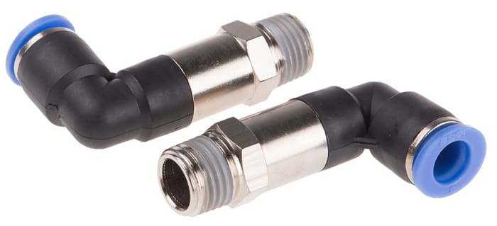 RS PRO Elbow Threaded Adaptor, R 1/4 Male to Push In 8 mm, Threaded-to-Tube Connection Style