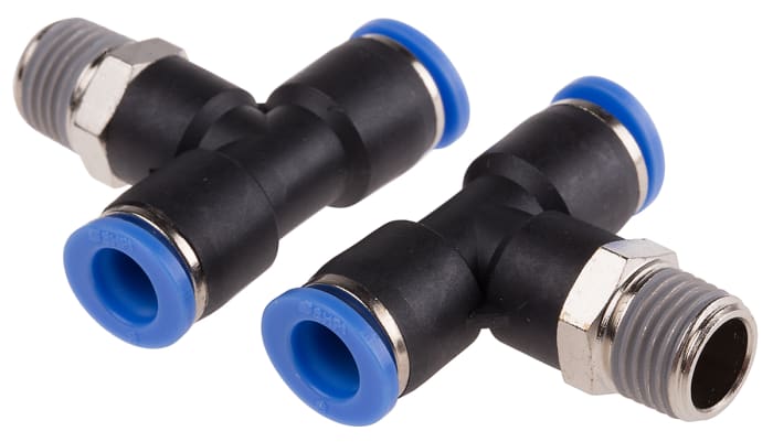 RS PRO Tee Threaded Adaptor, Push In 8 mm to Push In 8 mm, Threaded-to-Tube Connection Style
