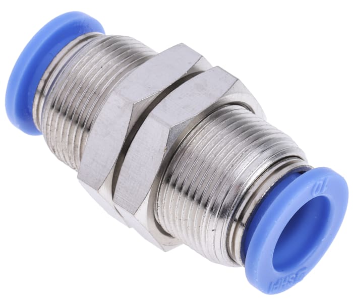 RS PRO Bulkhead Tube-to-Tube Adaptor, Push In 10 mm to Push In 10 mm, Tube-to-Tube Connection Style