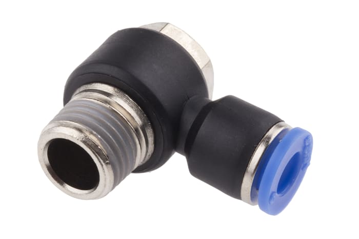 RS PRO Elbow Threaded Adaptor, R 1/4 Male to Push In 6 mm, Threaded-to-Tube Connection Style