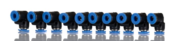RS PRO Elbow Tube-toTube Adaptor, Push In 6 mm to Push In 6 mm, Tube-to-Tube Connection Style