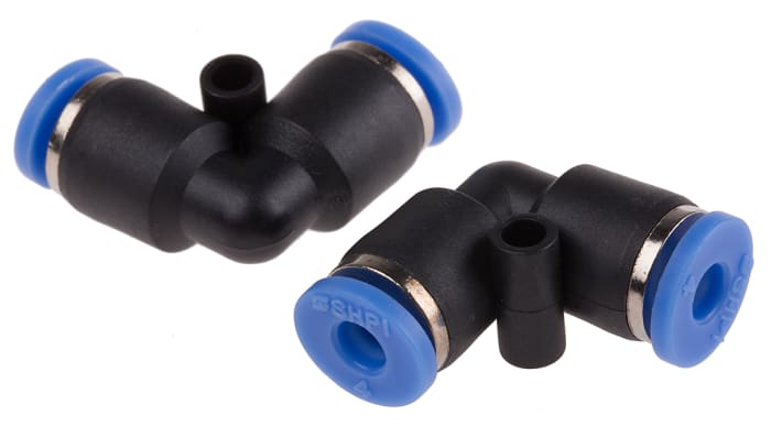 RS PRO Elbow Tube-toTube Adaptor, Push In 4 mm to Push In 4 mm, Tube-to-Tube Connection Style